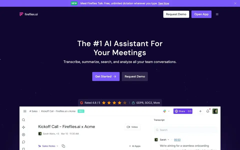 Fireflies.ai homepage screenshot