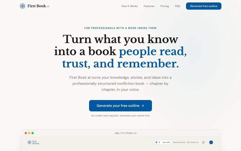 First Book ai homepage screenshot