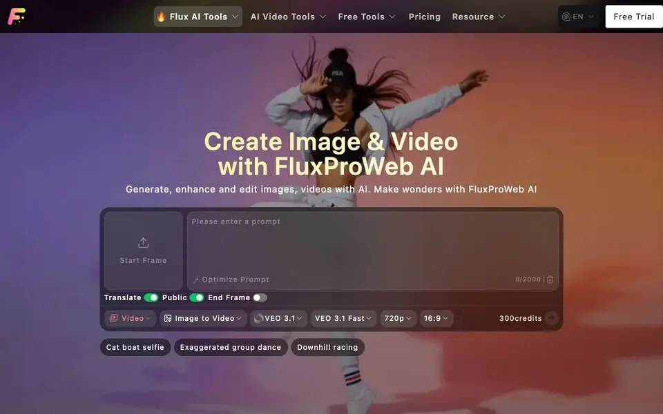 Flux Pro AI homepage screenshot