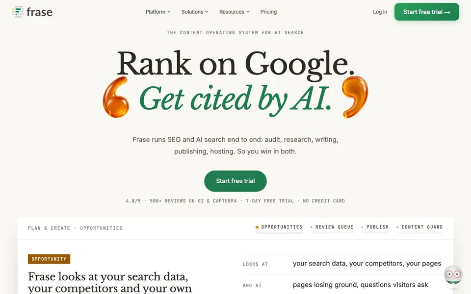 Frase homepage screenshot