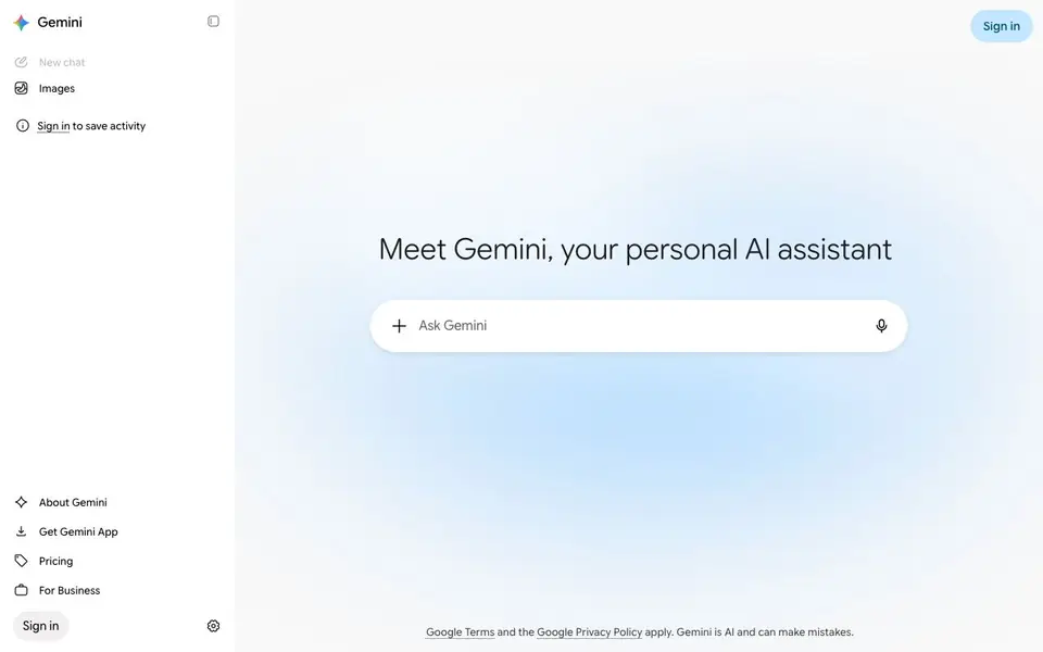 Gemini homepage screenshot