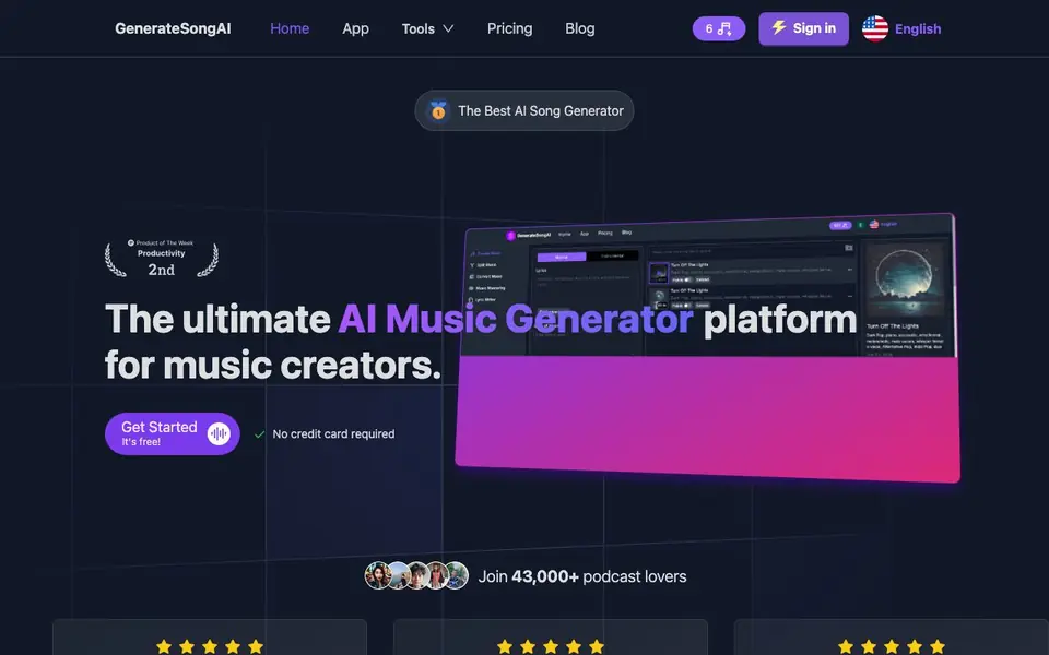 GenerateSongAI homepage screenshot
