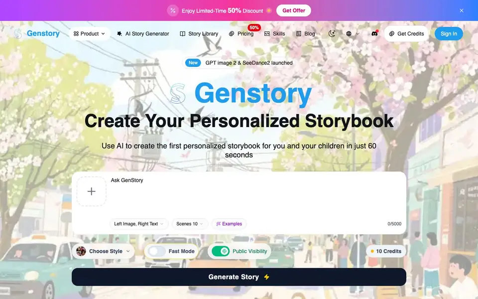 GenStory homepage screenshot