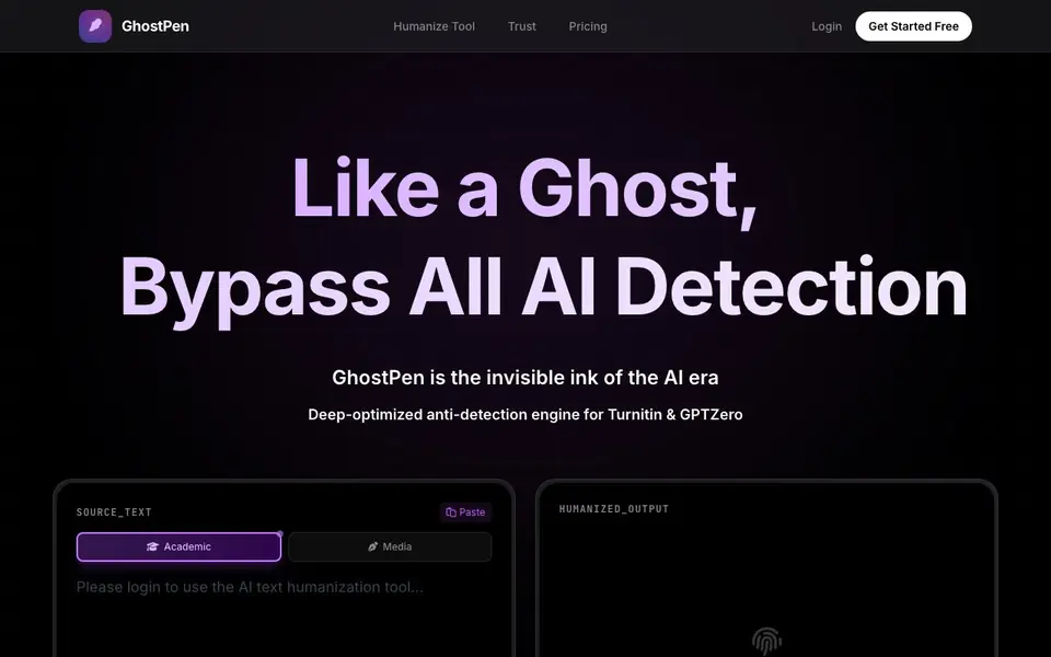 GhostPen homepage screenshot