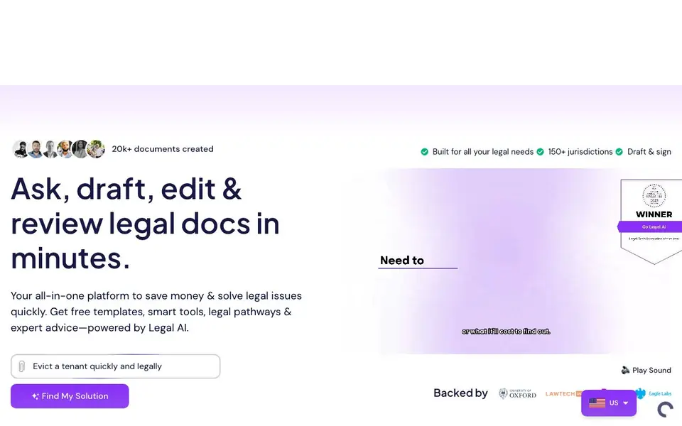 Go Legal AI homepage screenshot