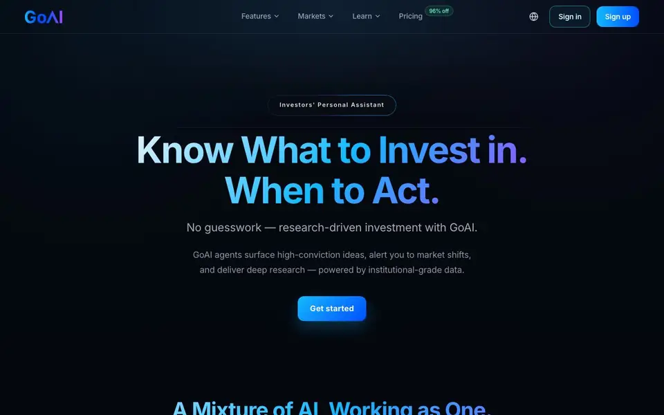 GoAI — Investing Analyst homepage screenshot