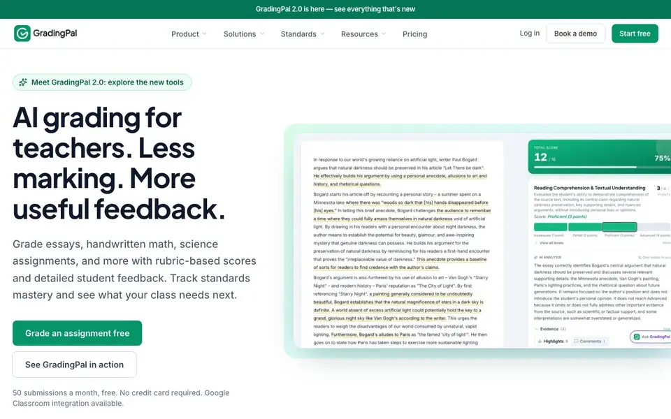 GradingPal homepage screenshot