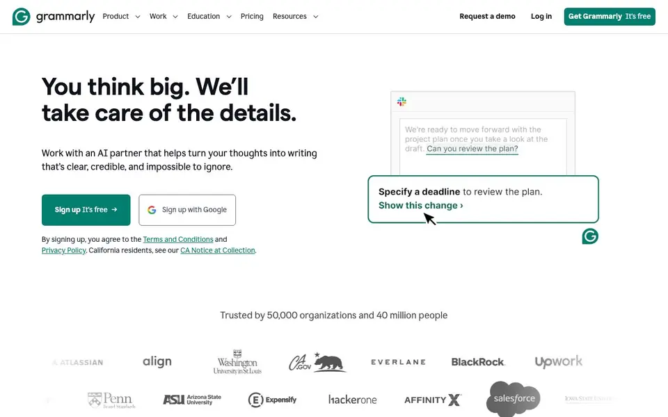 Grammarly homepage screenshot