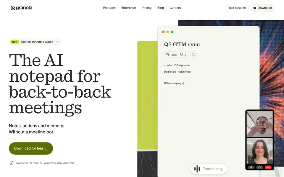 Granola homepage screenshot