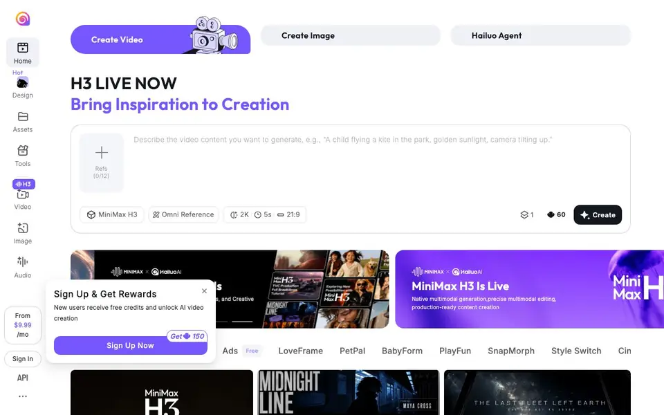 Hailuo AI homepage screenshot