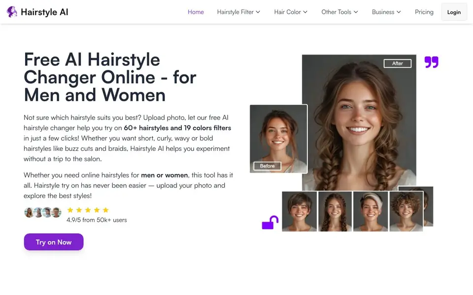 Hairstyle AI homepage screenshot