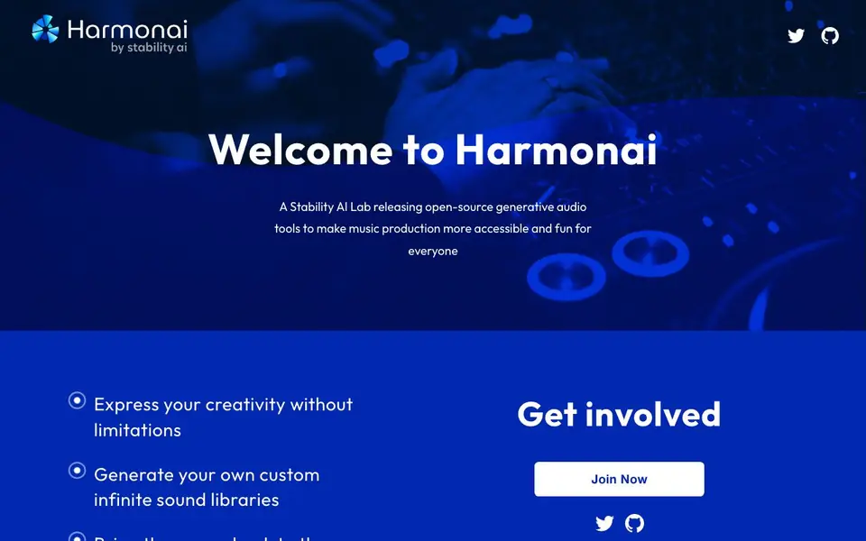 Harmonai homepage screenshot