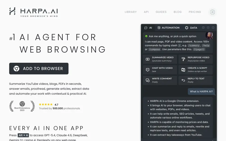 HARPA AI homepage screenshot