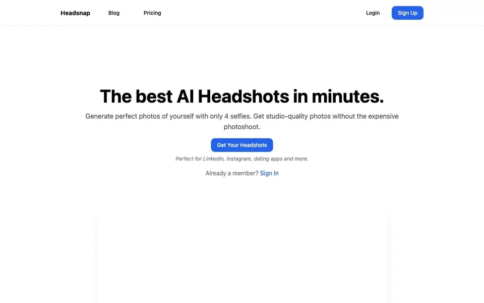 Headsnap homepage screenshot