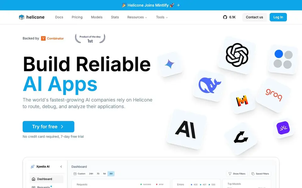Helicone homepage screenshot