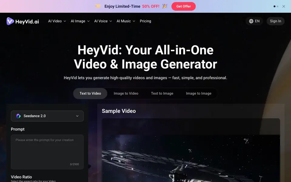 HeyVid homepage screenshot