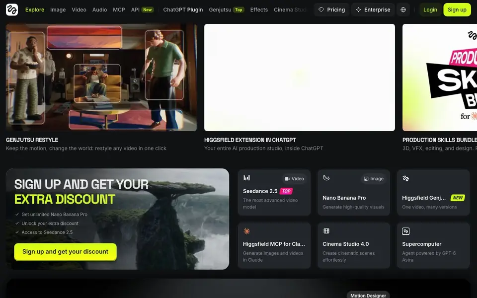 Higgsfield homepage screenshot