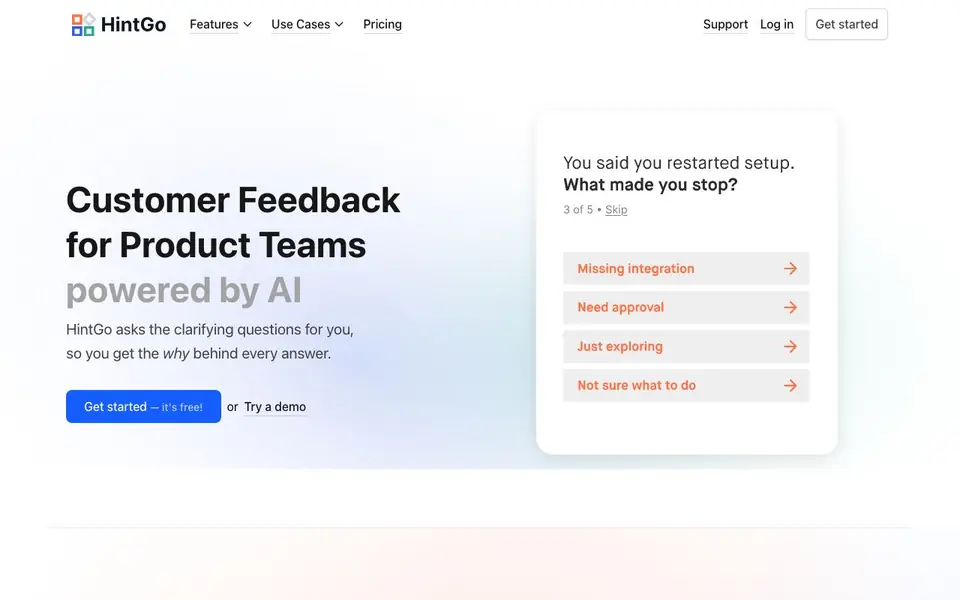 HintGo homepage screenshot