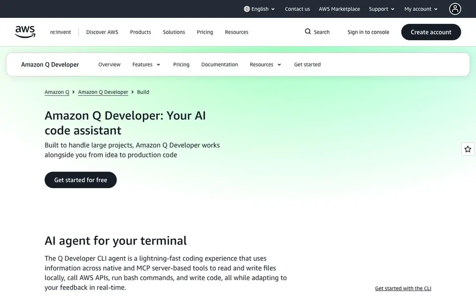 https://aws.amazon.com/codewhisperer/ homepage screenshot