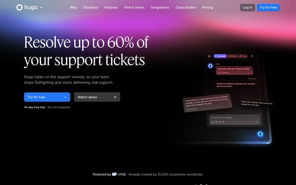 Hugo AI homepage screenshot
