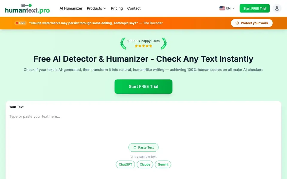 Humantext.pro homepage screenshot