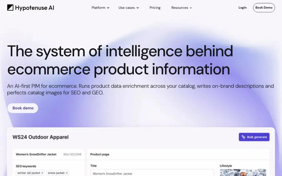 Hypotenuse AI homepage screenshot