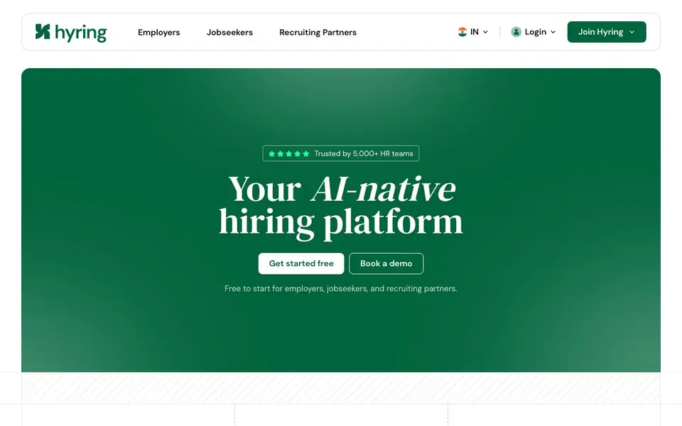 Hyring homepage screenshot
