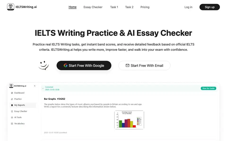 IELTS Writing AI homepage screenshot