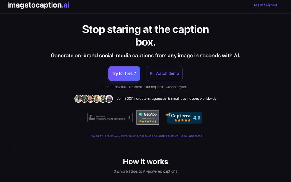 imagetocaption.ai homepage screenshot