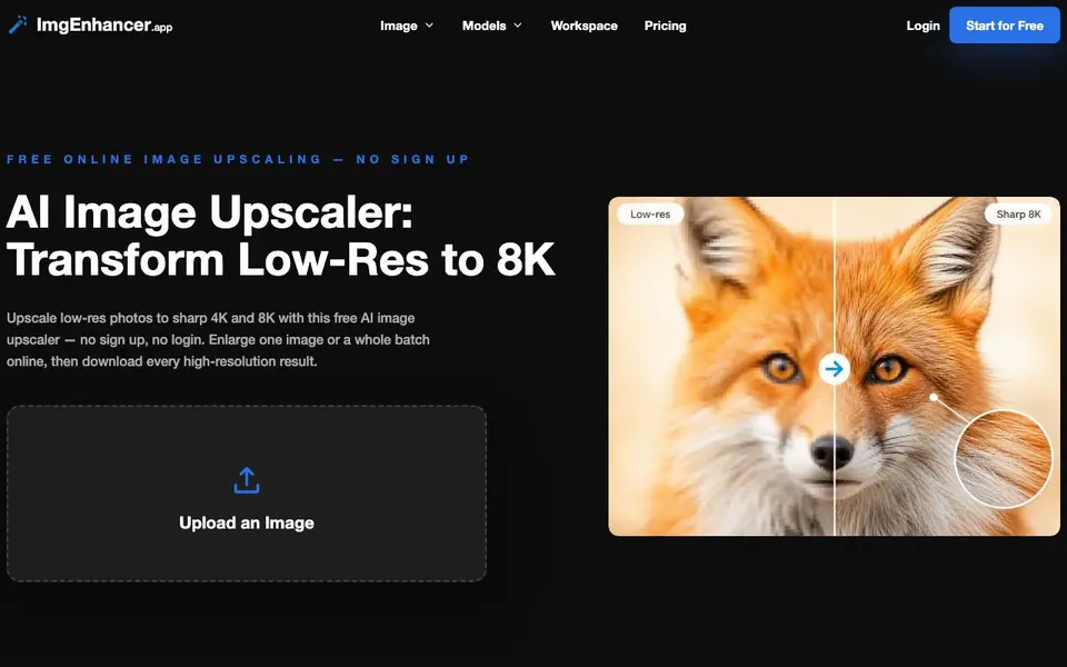 ImgEnhancer.app homepage screenshot