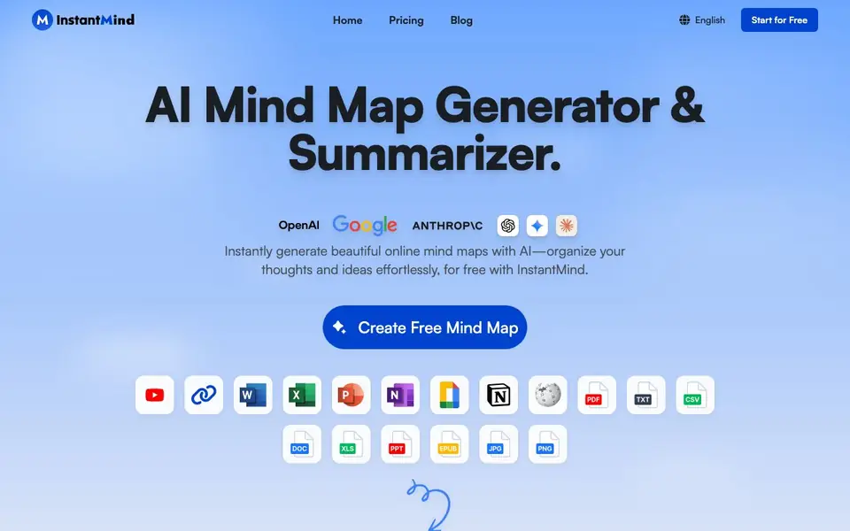 InstantMind homepage screenshot