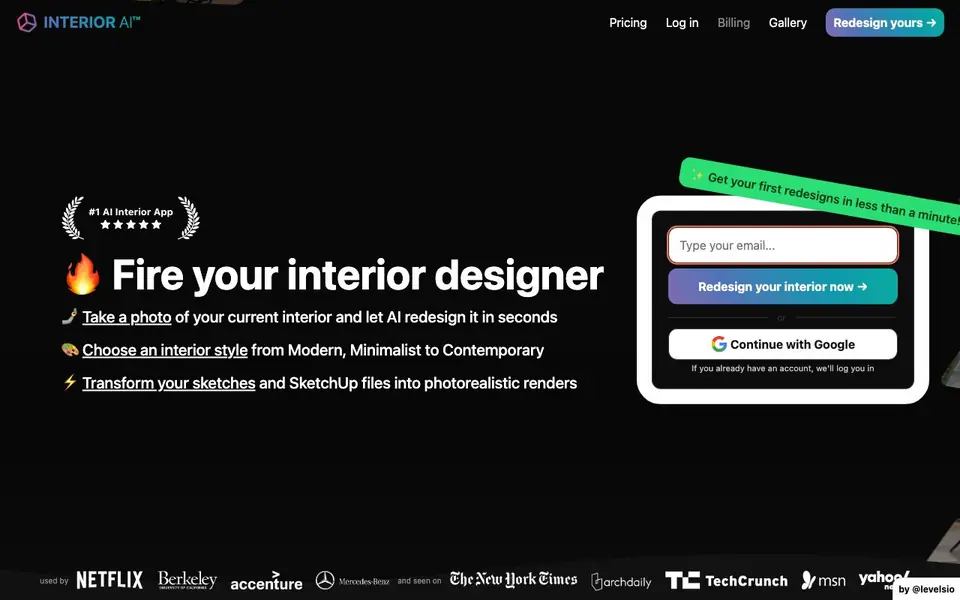 Interior AI homepage screenshot