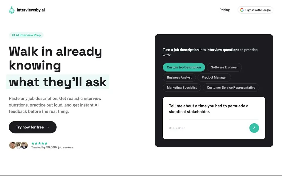 Interviews by AI homepage screenshot
