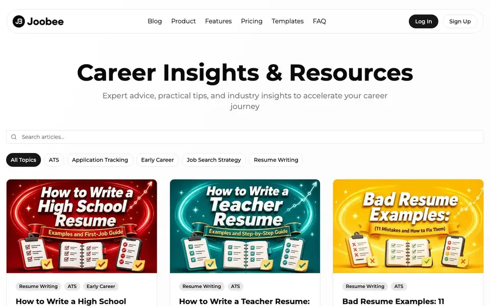Joobee homepage screenshot