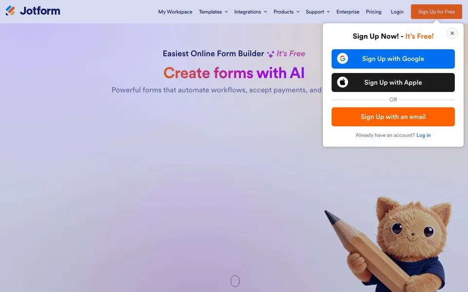 Jotform AI Agents homepage screenshot