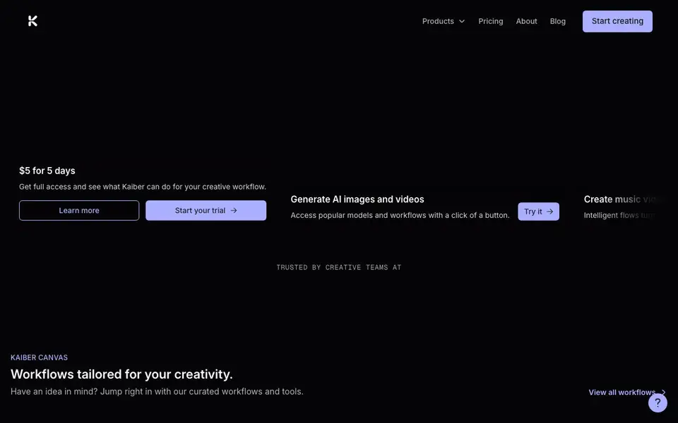 Kaiber homepage screenshot