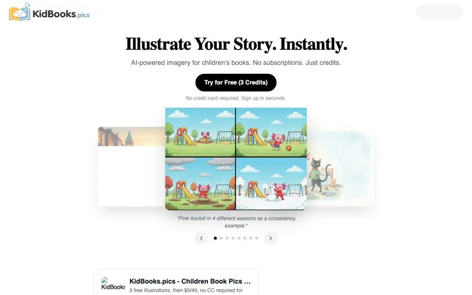 KidBooks.pics - Kids Book Image Generator homepage screenshot