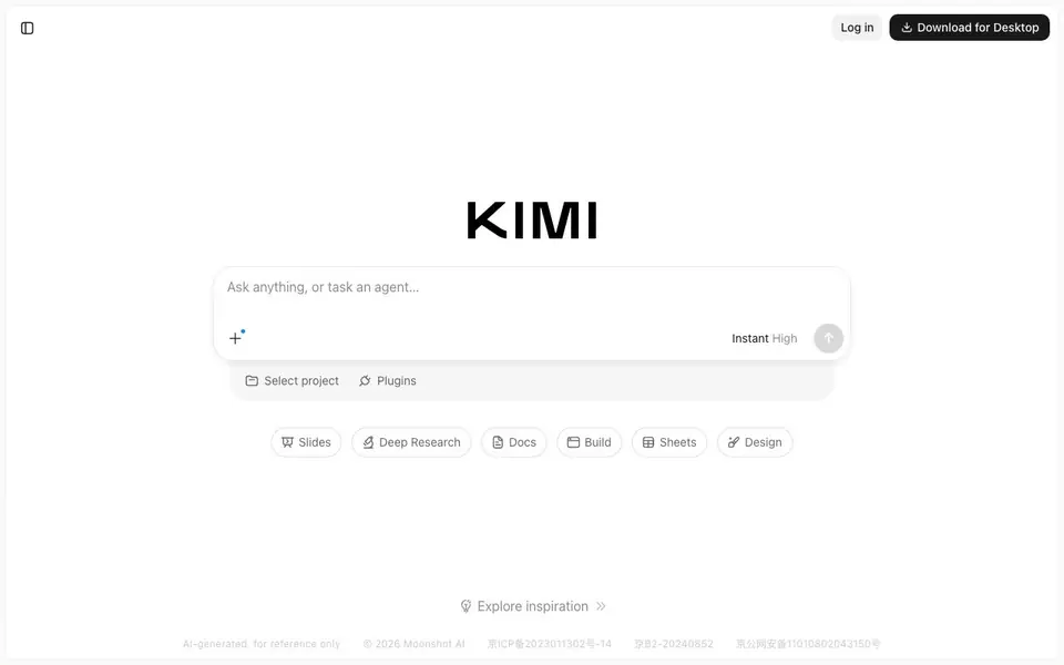 Kimi homepage screenshot