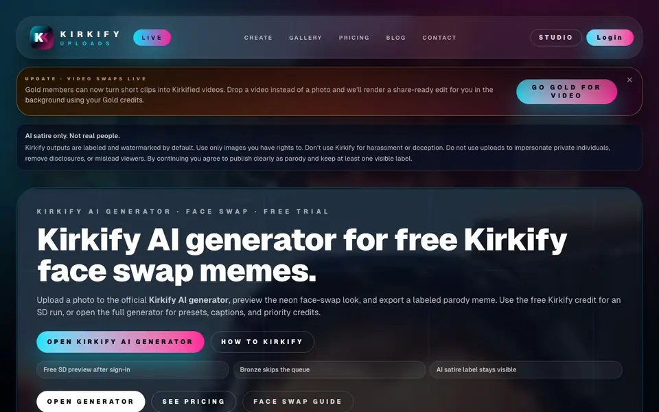Kirkify AI homepage screenshot