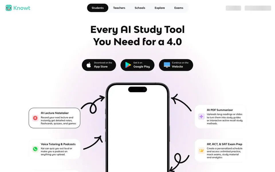 Knowt homepage screenshot