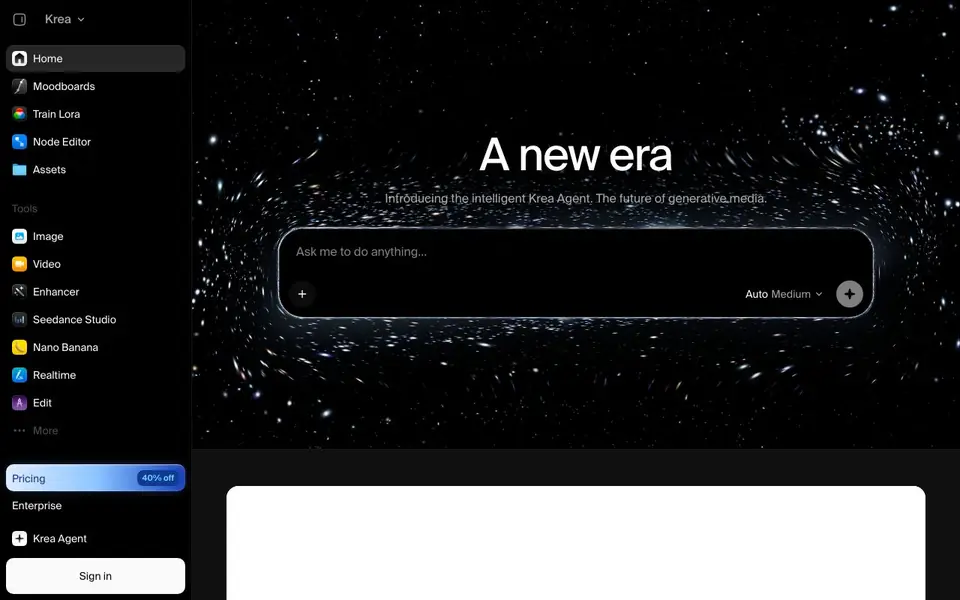 Krea homepage screenshot