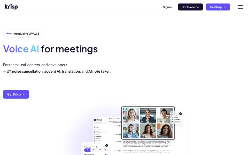Krisp homepage screenshot