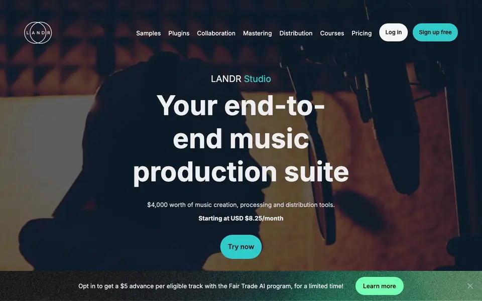 LANDR homepage screenshot
