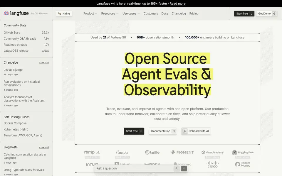 Langfuse homepage screenshot