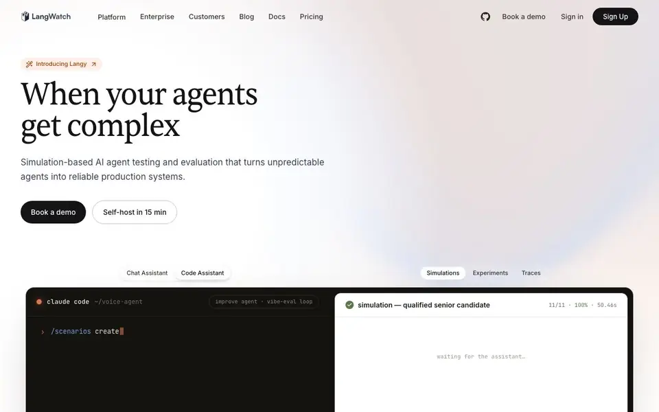 LangWatch homepage screenshot