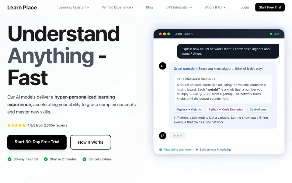Learn Place Verified Experience homepage screenshot
