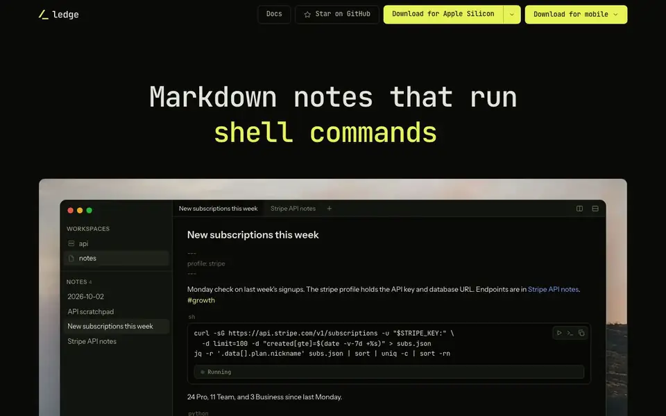 Ledge.sh homepage screenshot