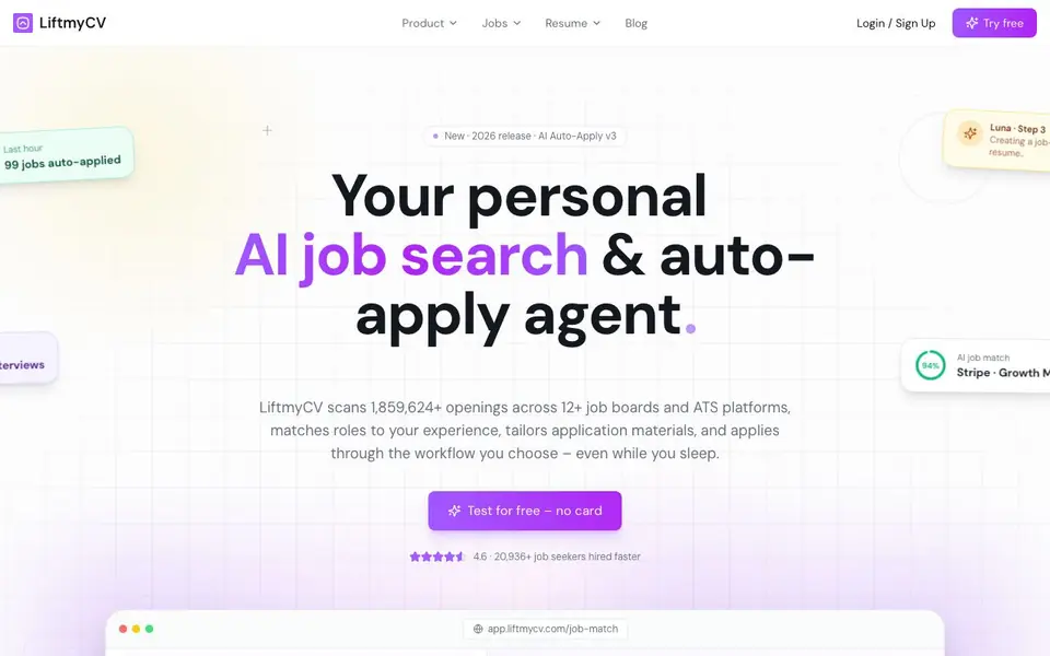 LiftmyCV homepage screenshot