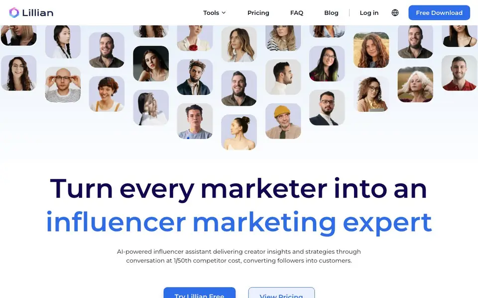 Lillian - AI Influencer Marketing homepage screenshot