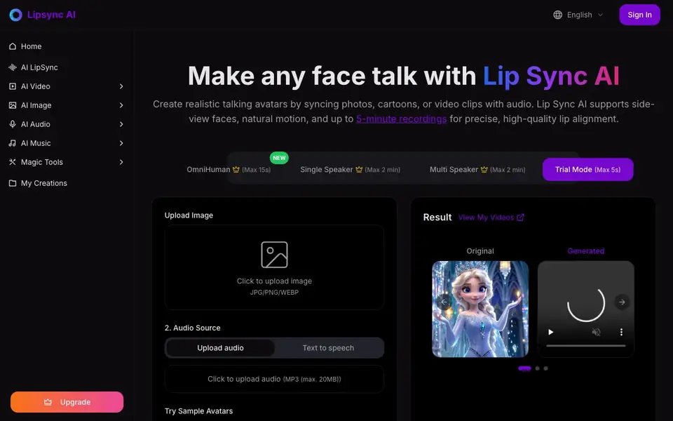 Lipsync AI homepage screenshot